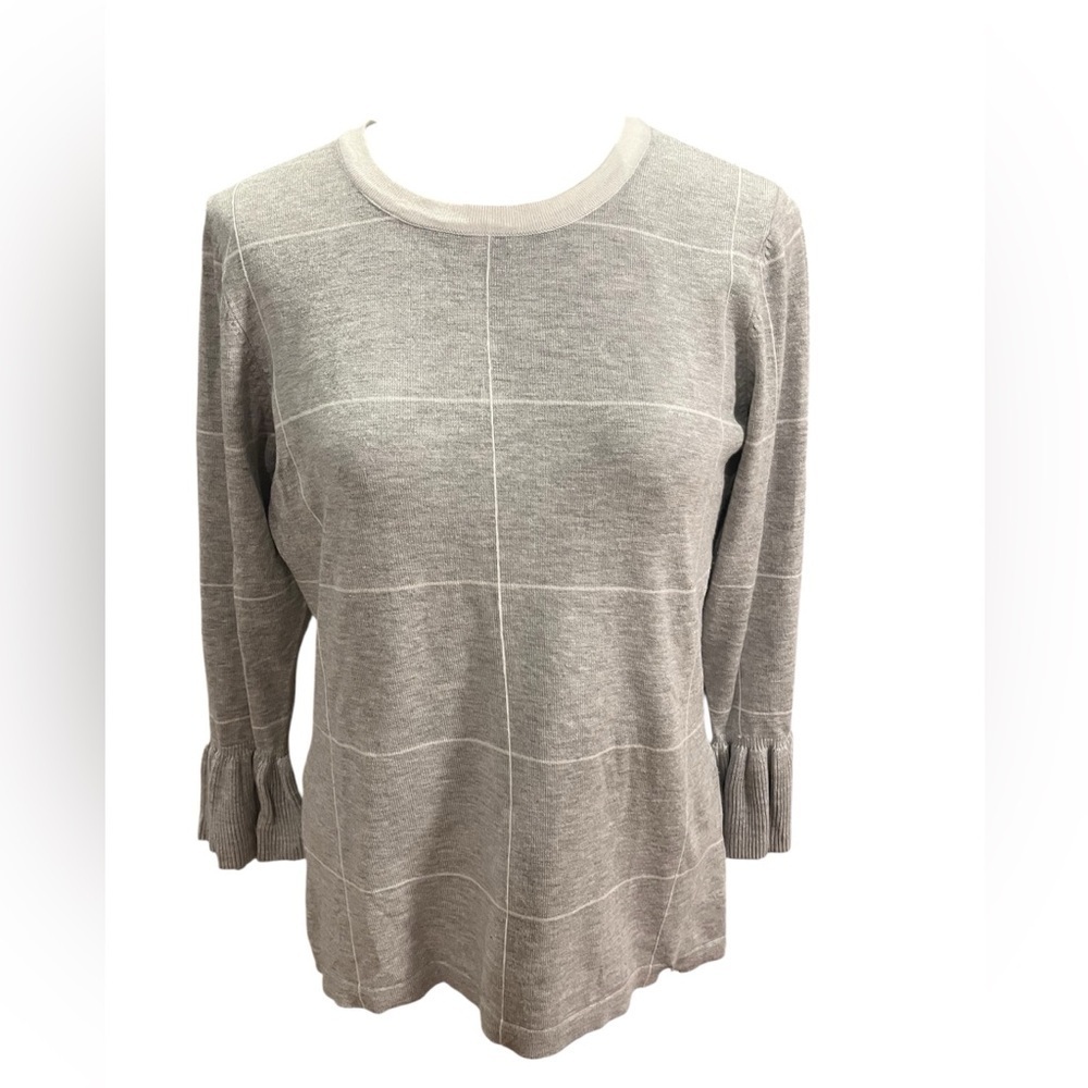Monnari Gray and White Lightweight Sweater with pleated sleeves size M
